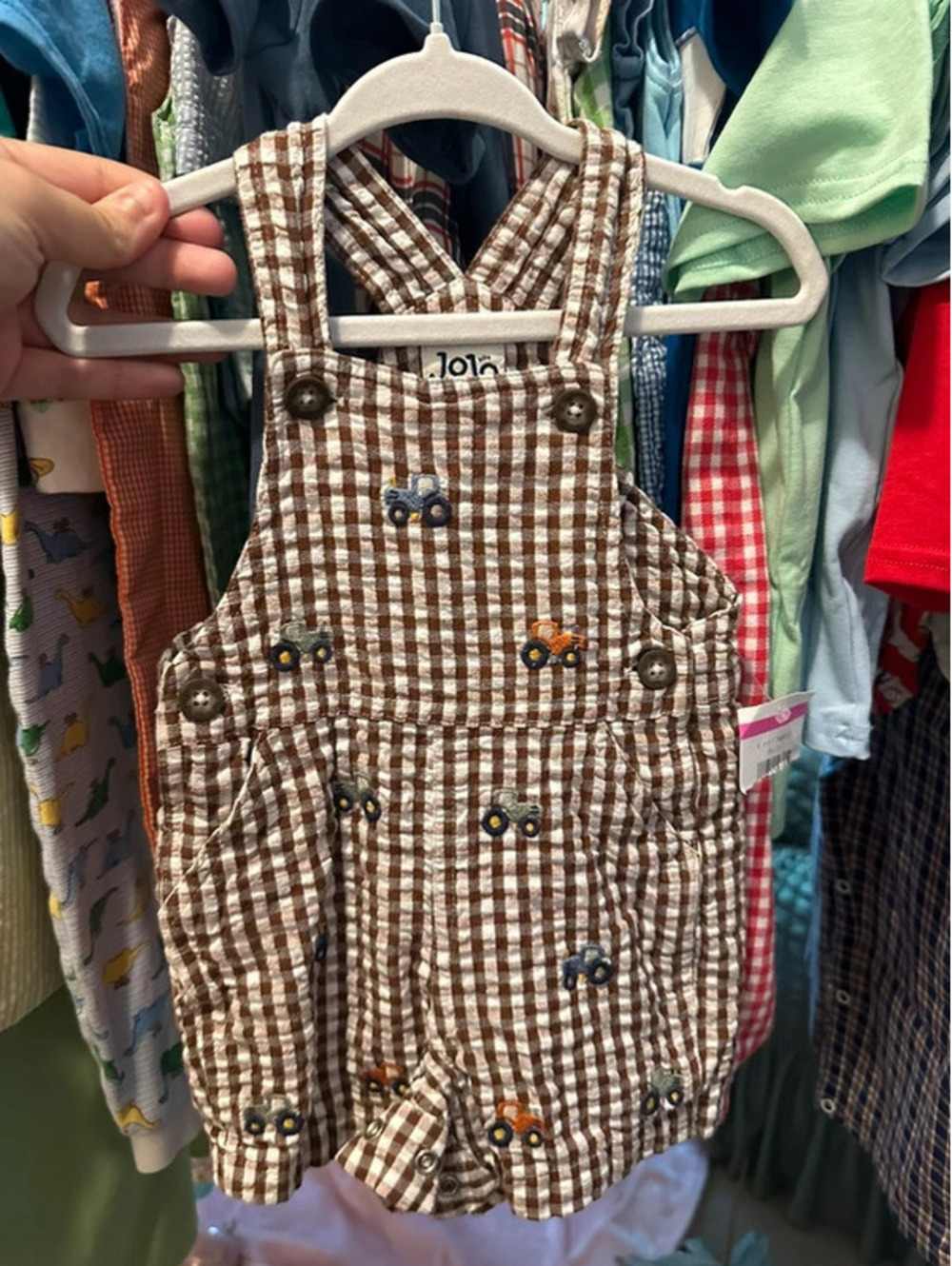 Boy's Gingham Car Overalls
